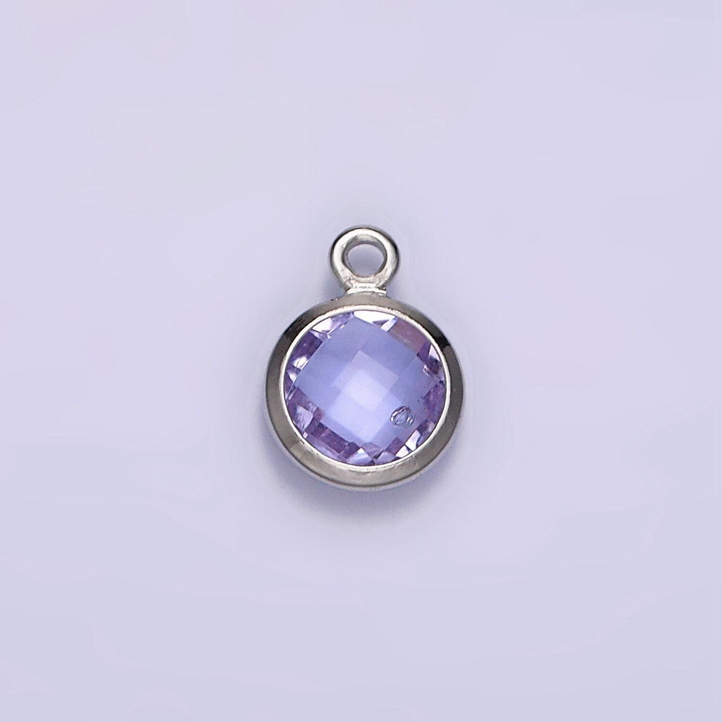 14k gold filled 7mm, 9mm purple multifaceted birthstone round charm in gold & silver | ac894 - ac897