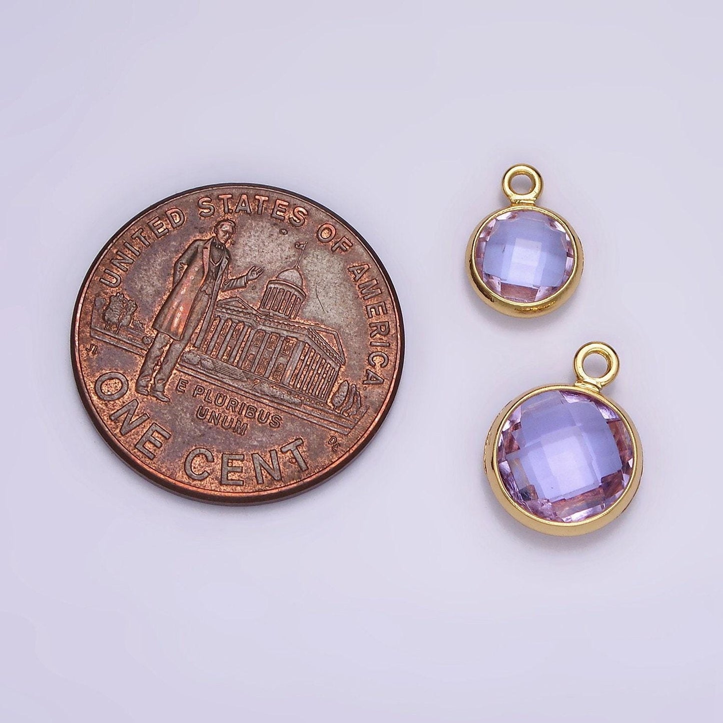 14k gold filled 7mm, 9mm purple multifaceted birthstone round charm in gold & silver | ac894 - ac897