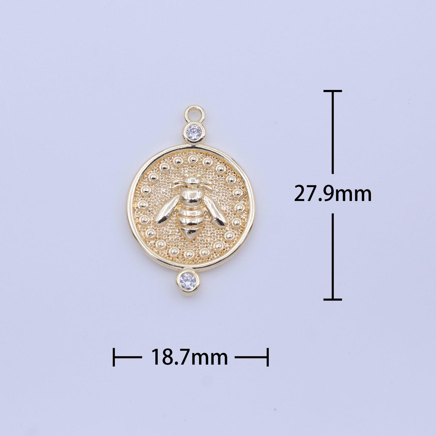 Mini gold bee charm-fly cz charm pendant circle charm, round disc, gold coin queenbee charm for necklace bracelet earring animal insect c772