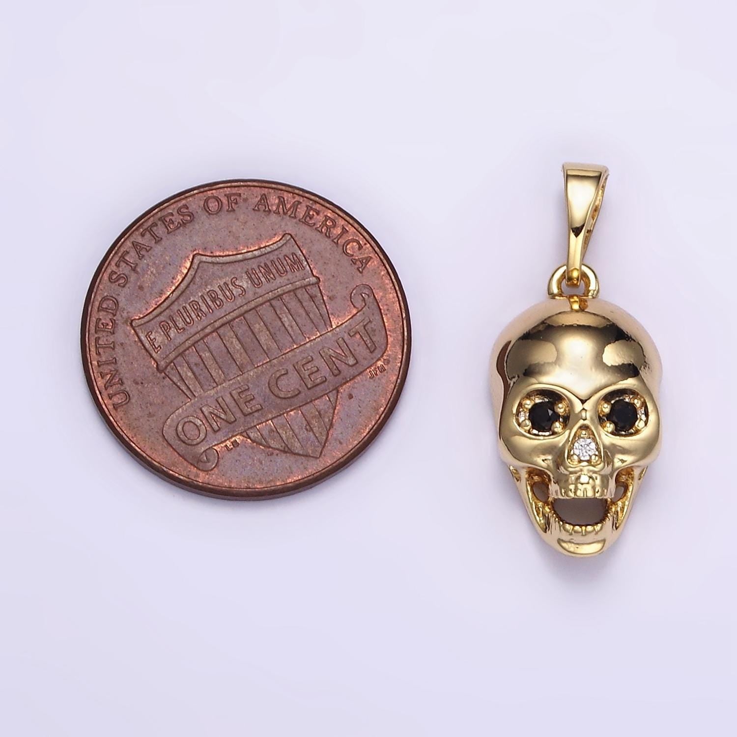 24k gold filled black eye yelling skull skeleton pendant | ah-202