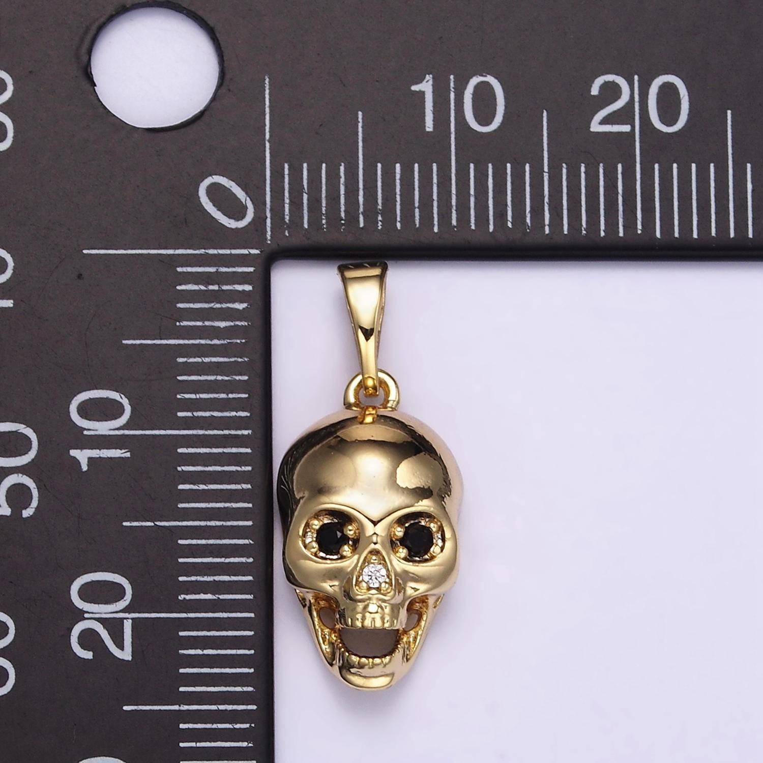 24k gold filled black eye yelling skull skeleton pendant | ah-202
