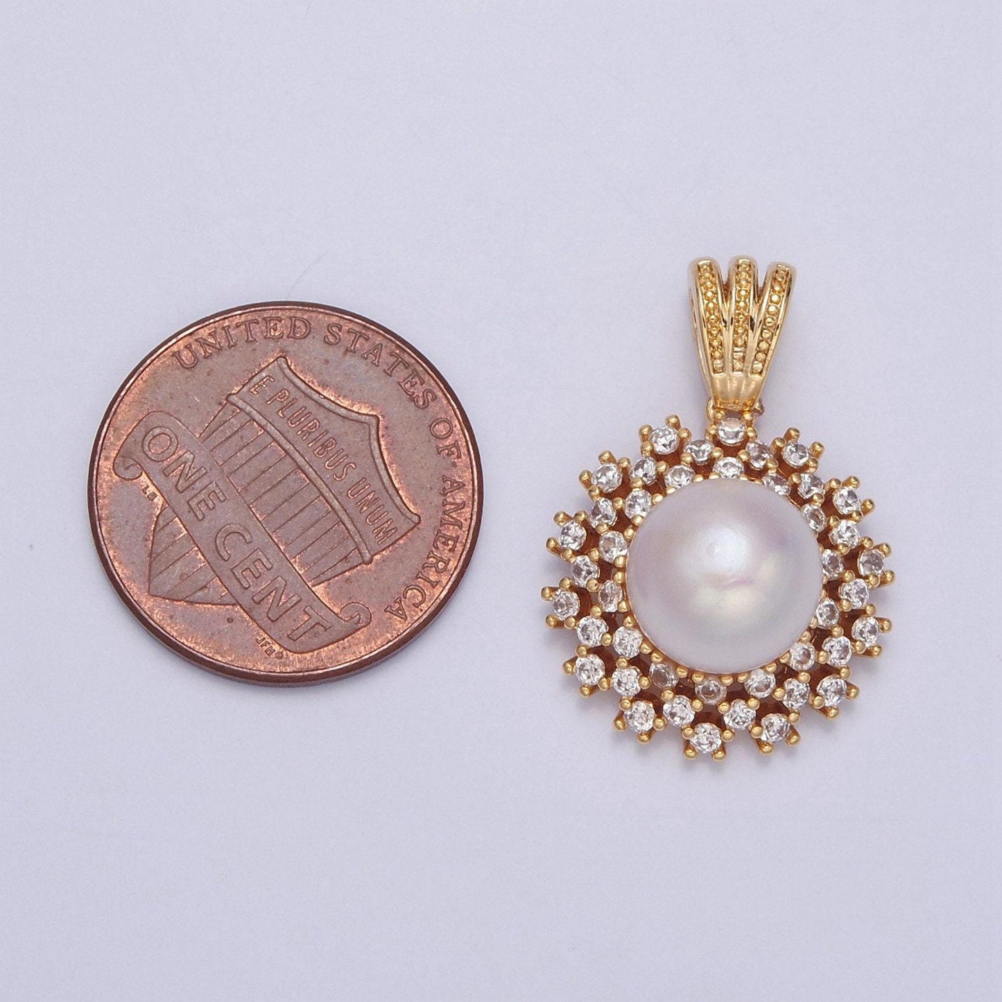 Dainty round pave genuine shell pearl pendant minimalist bridal wedding jewelry i-029