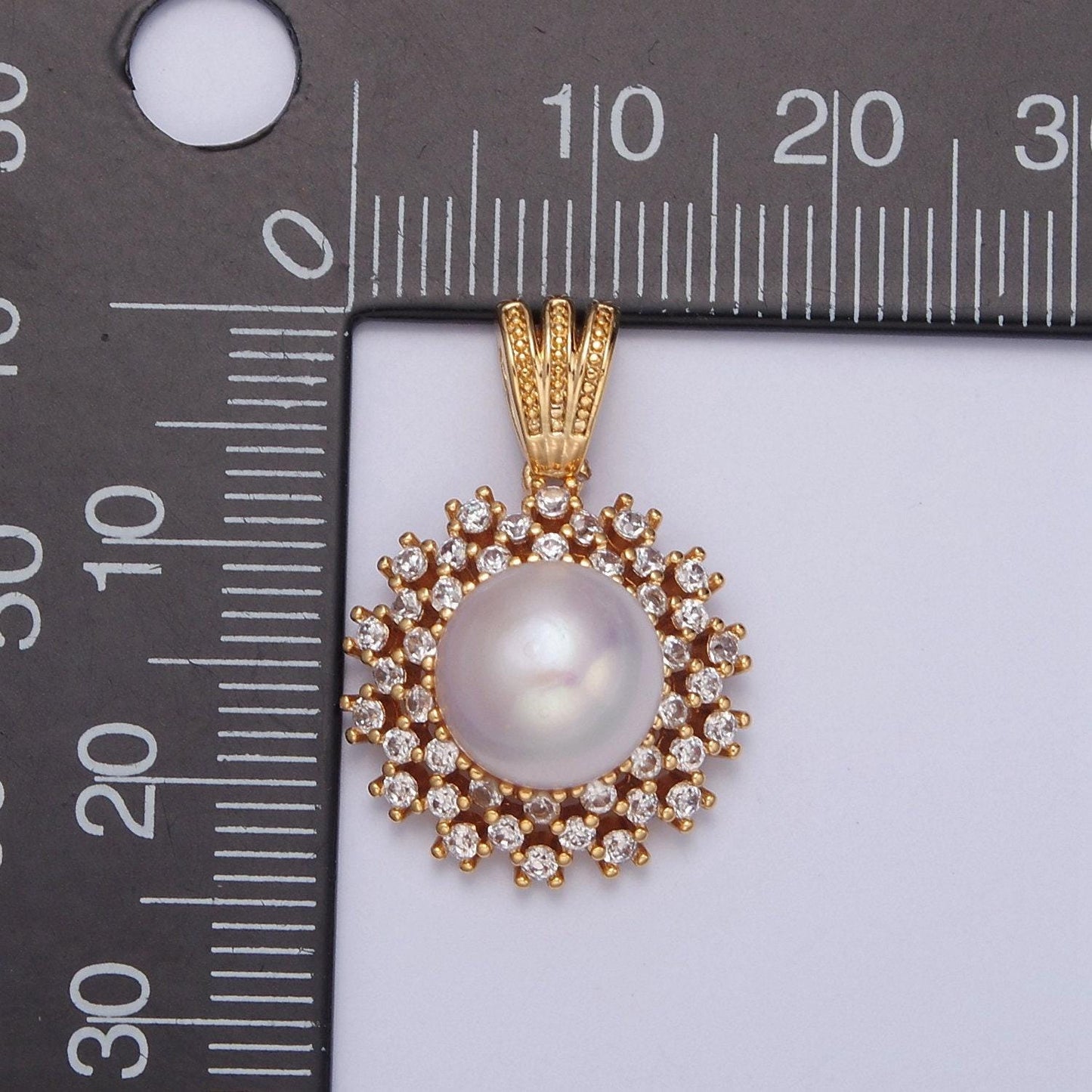 Dainty round pave genuine shell pearl pendant minimalist bridal wedding jewelry i-029