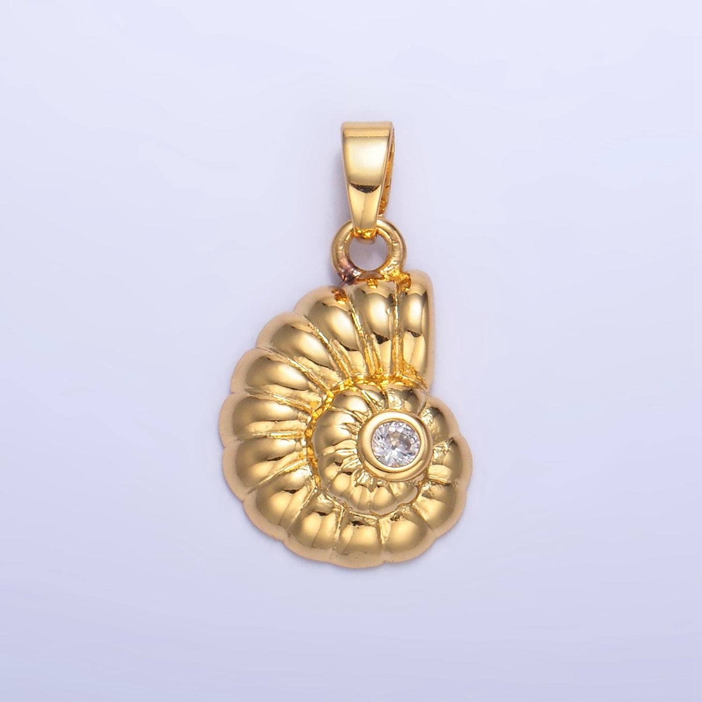 Cz line textured 24k gold filled ocean sea shell pendant | aa-1046