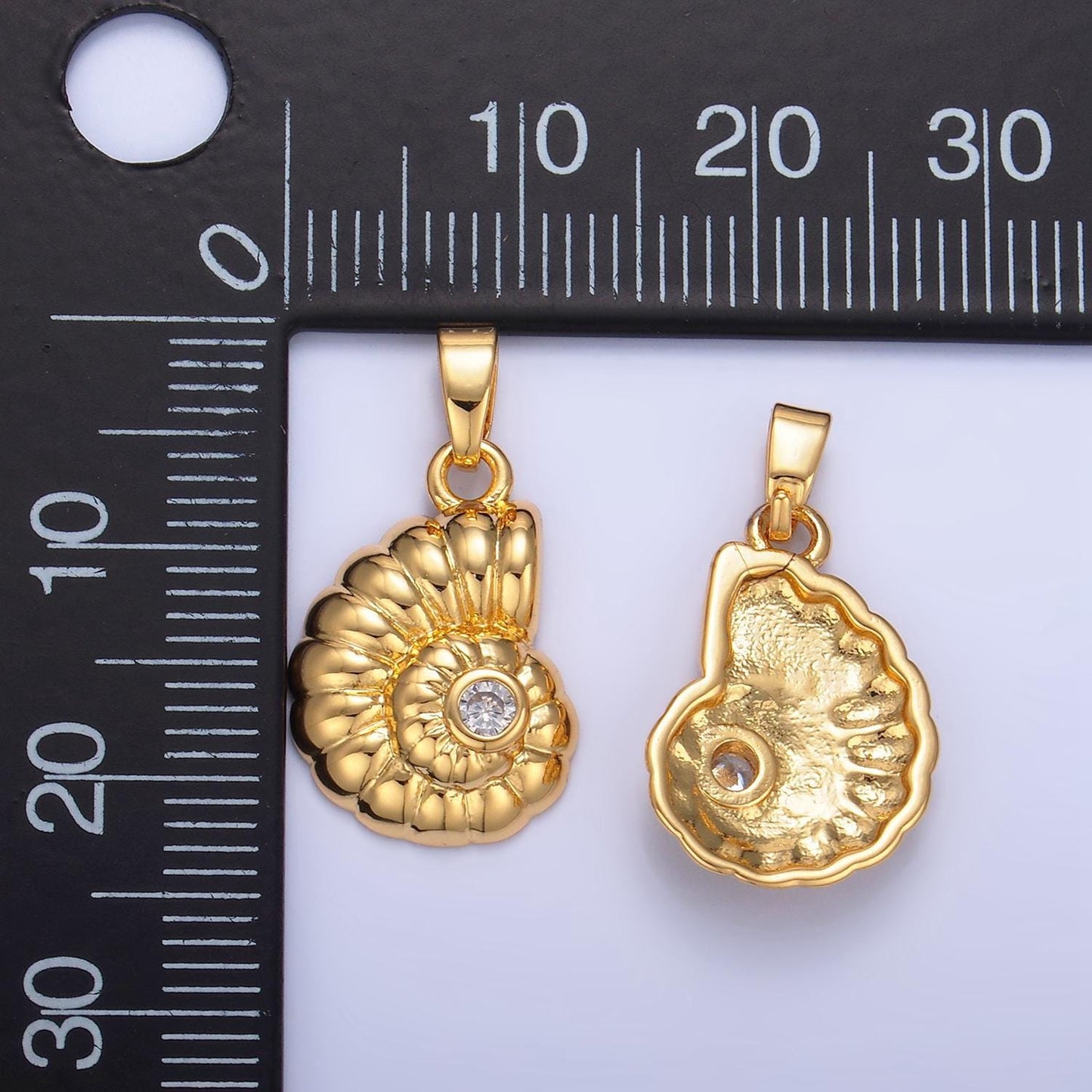 Cz line textured 24k gold filled ocean sea shell pendant | aa-1046