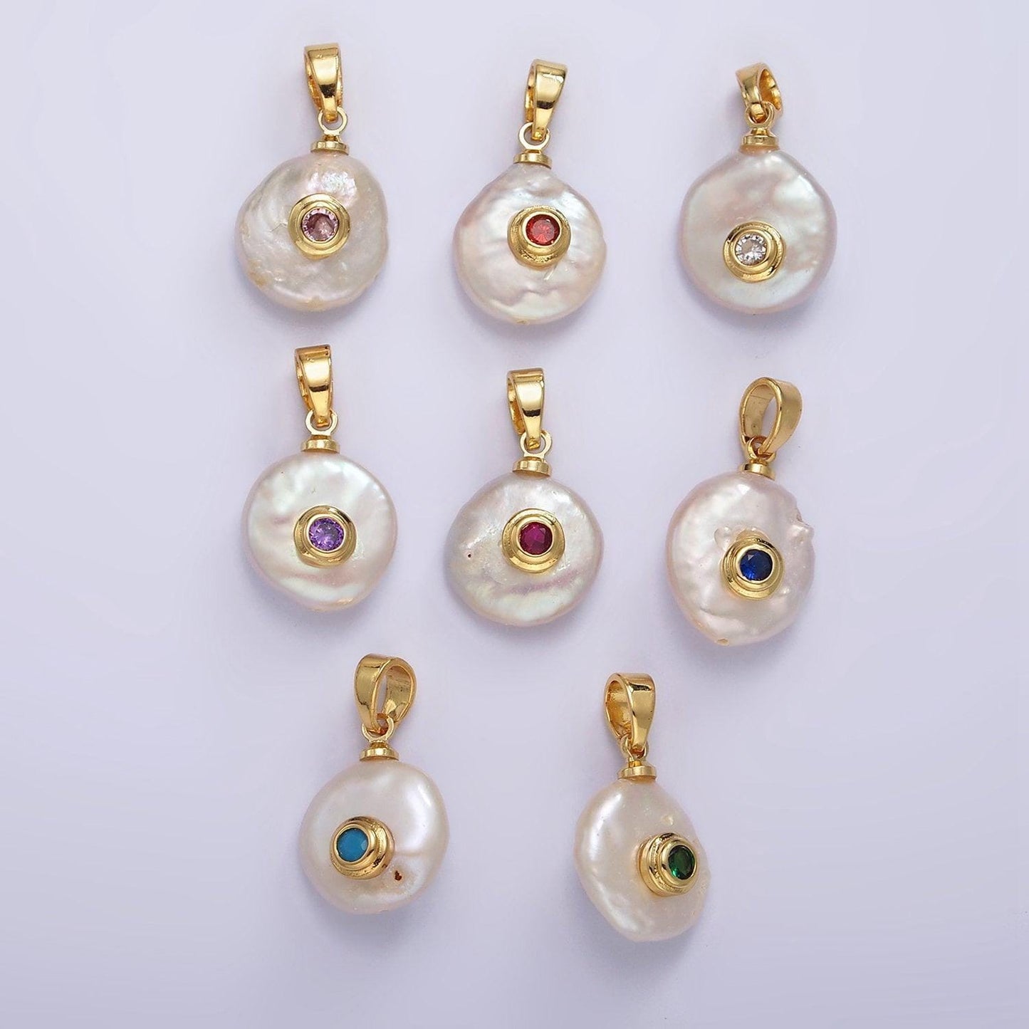 Freshwater pearl pendant cz freeform pearl round oval cz charms for bracelets necklace jewelry orange, purple, green, blue cz