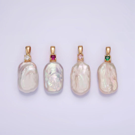 Freshwater pearl 19mm rectangle pearl white genuine luster square baroque freeform pearl charm pendant wholesale pearl p1600