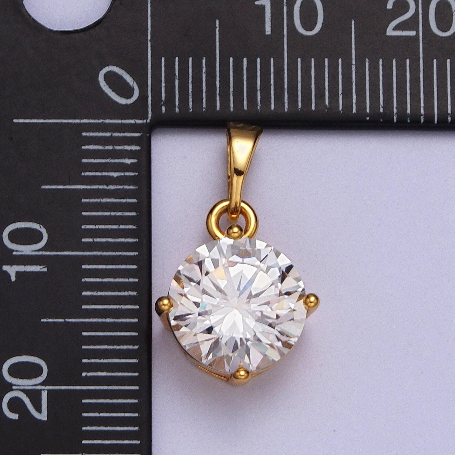 Clear cubic zirconia 24k gold plated pendant, solitaire clear cubic charm for easy self-making jewelry dangle pendant necklace aa018