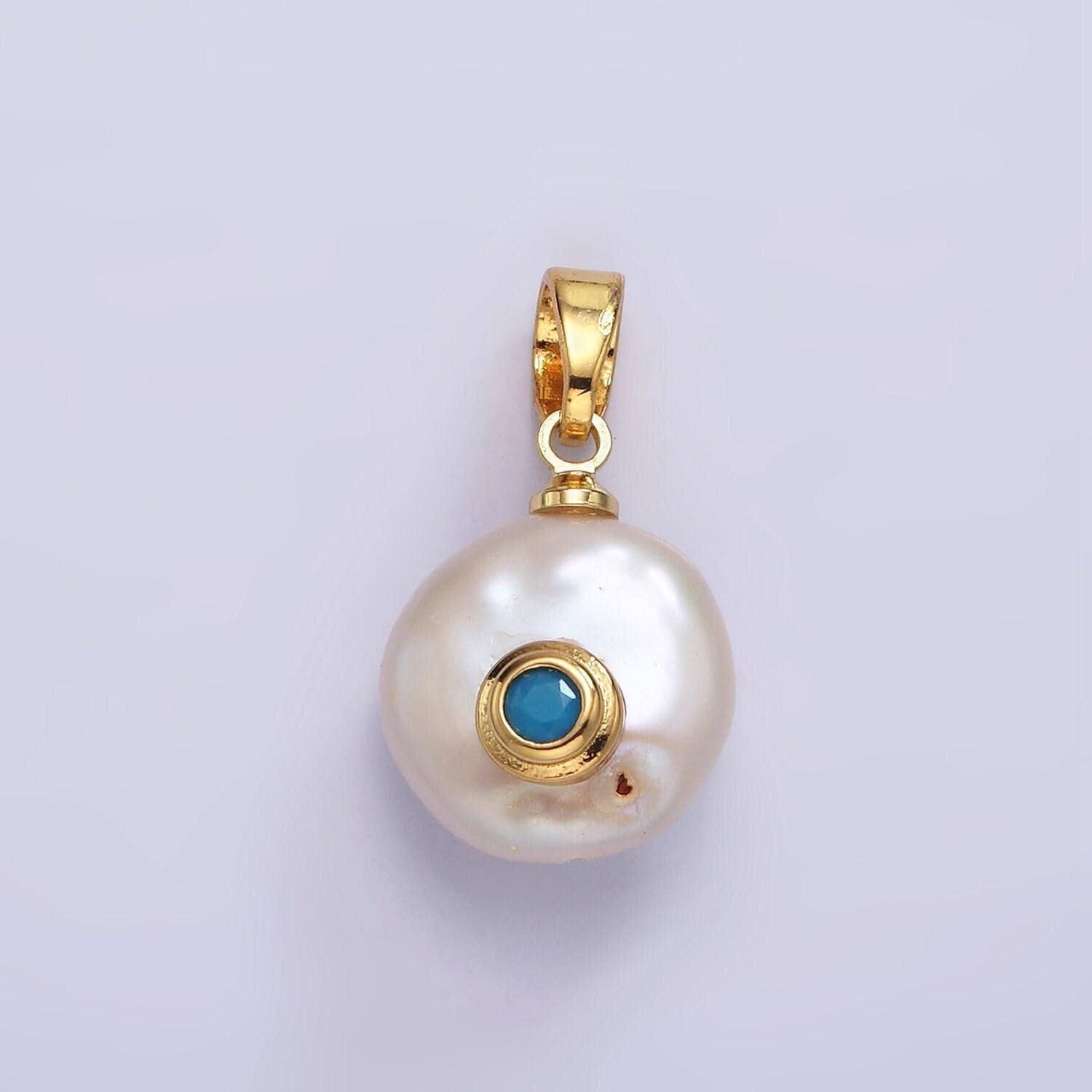 Freshwater pearl pendant cz freeform pearl round oval cz charms for bracelets necklace jewelry orange, purple, green, blue cz