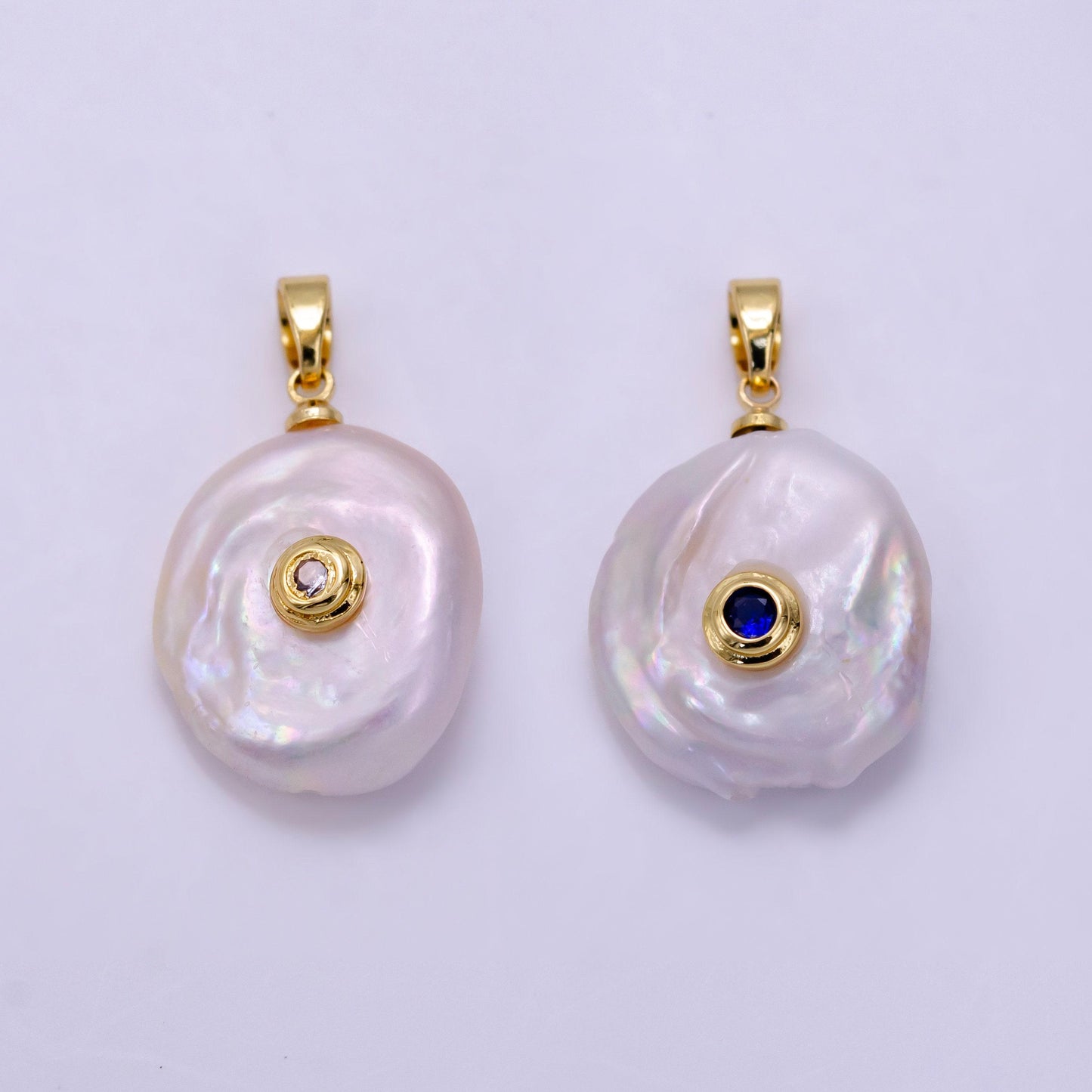 Freshwater pearl pendant cz freeform pearl round oval cz charms for bracelets necklace jewelry with clear, blue cz stone for wedding jewelry