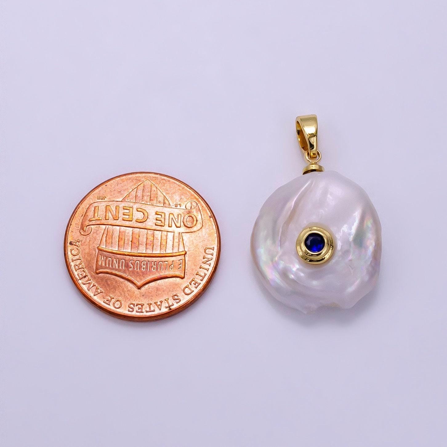 Freshwater pearl pendant cz freeform pearl round oval cz charms for bracelets necklace jewelry with clear, blue cz stone for wedding jewelry