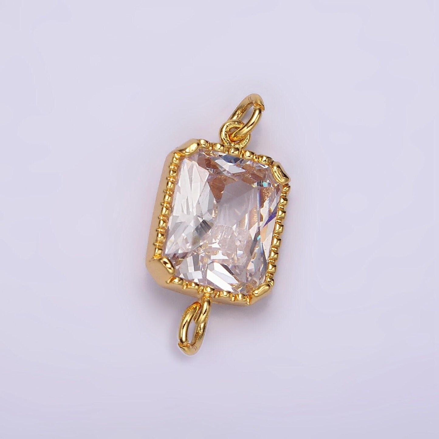 14k gold filled clear, purple cz multifaceted baguette bezel connector | g814 g815
