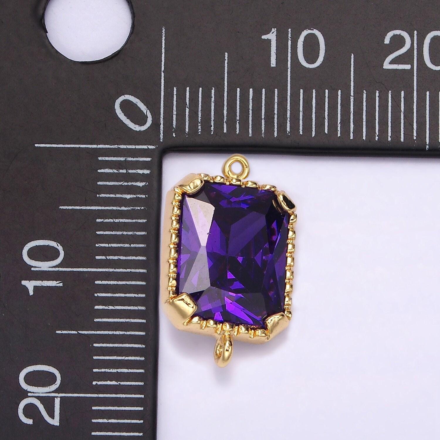 14k gold filled clear, purple cz multifaceted baguette bezel connector | g814 g815