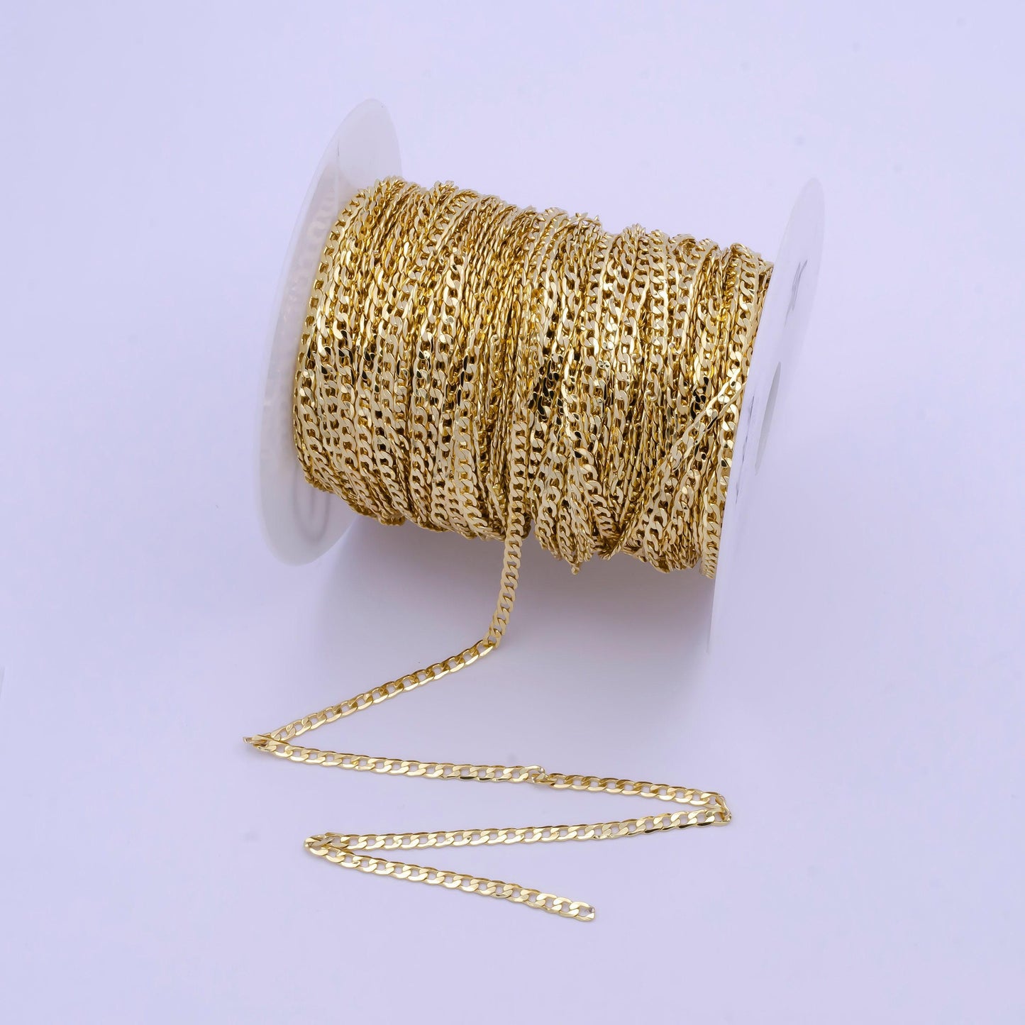 24k gold filled unfinished dainty miami flat curb chain by yard, wholesale bulk roll curb chain for jewelry making | roll-736
