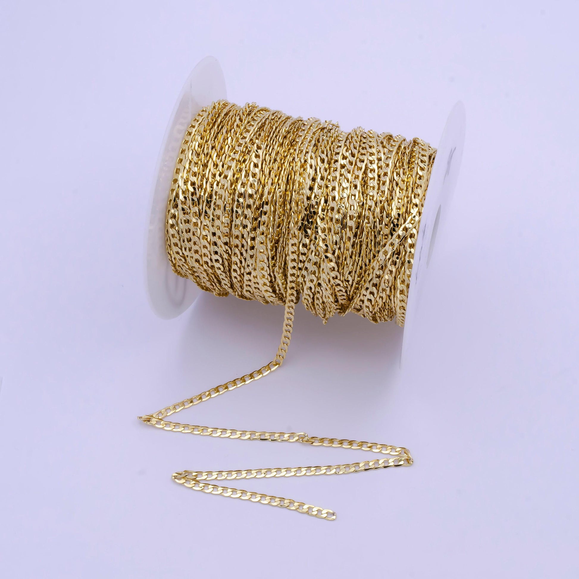 24k gold filled unfinished dainty miami flat curb chain by yard, wholesale bulk roll curb chain for jewelry making | roll-736