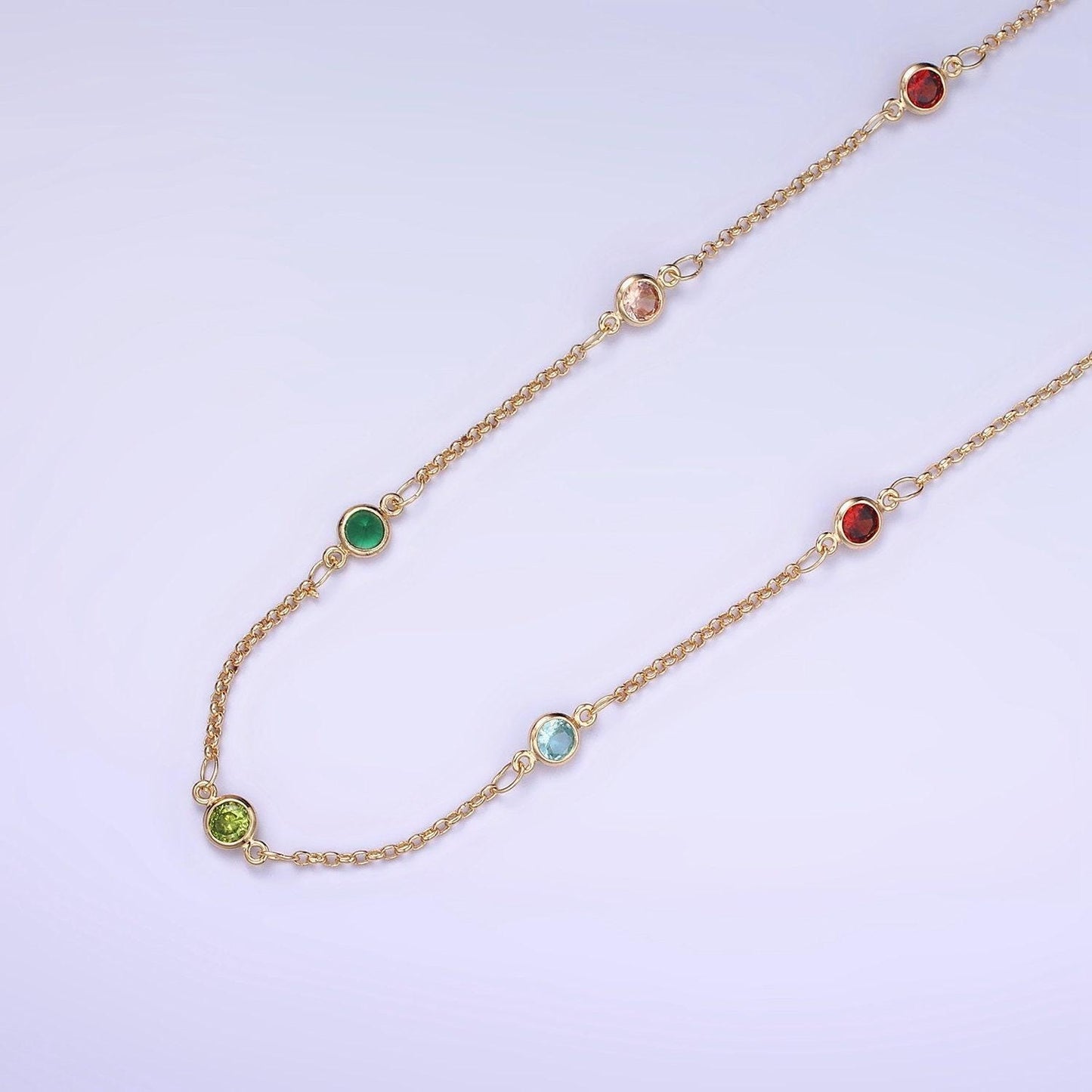 14k gold filled cable chain by yard with stone bezel, 1457