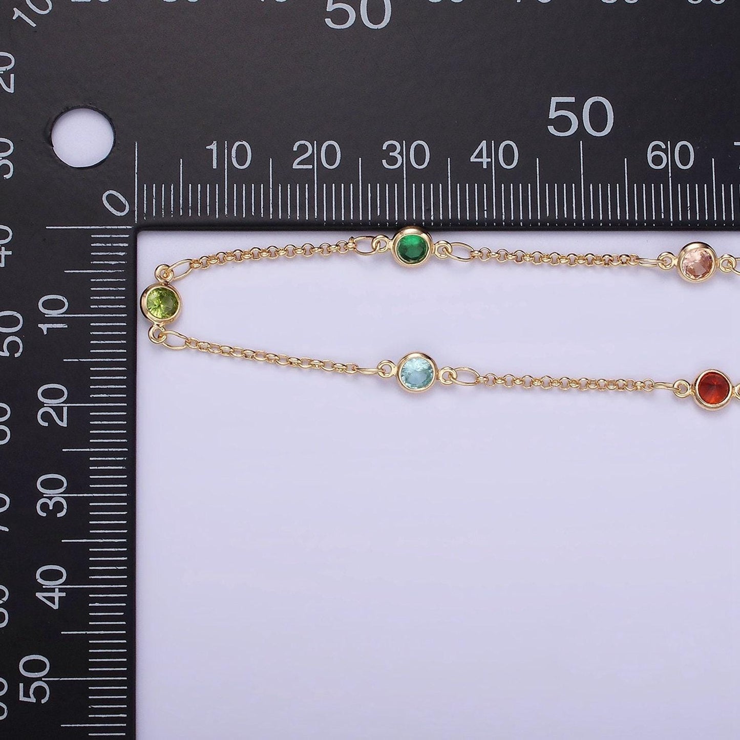 14k gold filled cable chain by yard with stone bezel, 1457