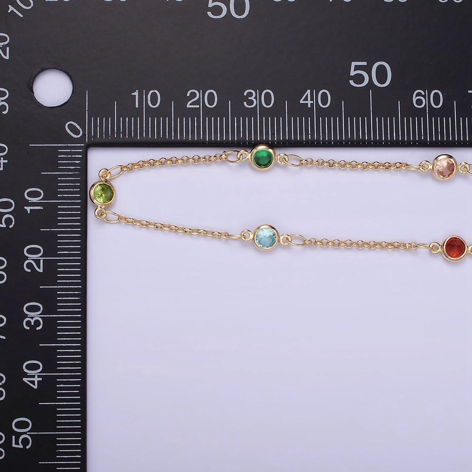14k gold filled cable chain by yard with stone bezel, 1457