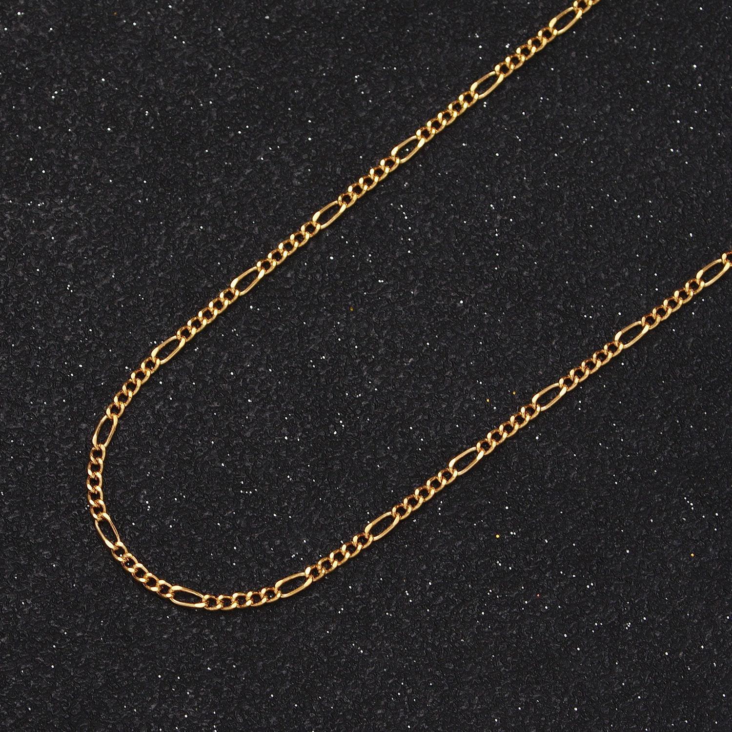 24k gold filled dainty 1.3mm figaro chain by yard, gold & silver wholesale bulk jewelry making unfinished chain by yard | roll-984, roll-985