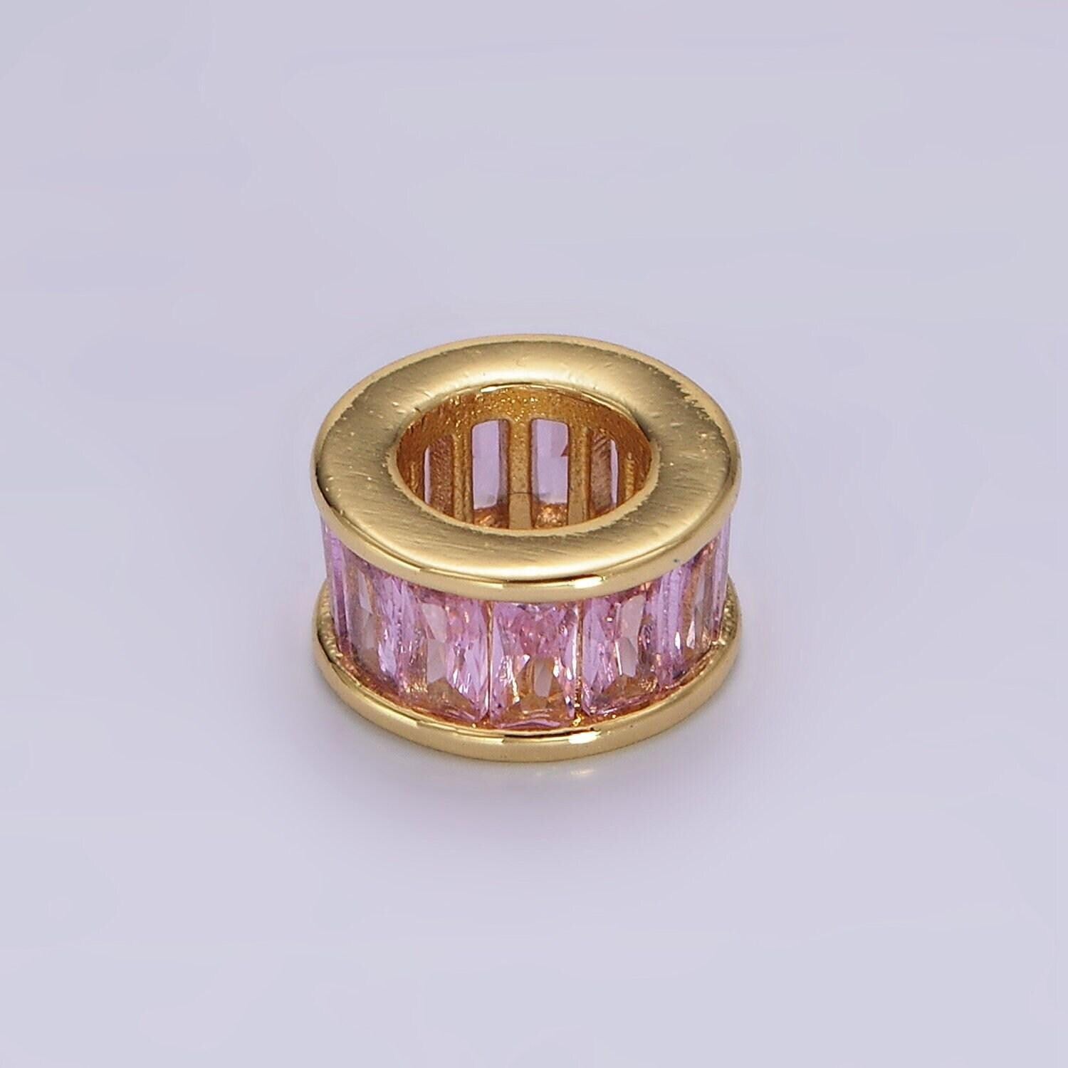 1pc gold filled baguette cz stone large hole round spacer beads 10mm birthstone charm for personalized necklace bracelet jewelry making b861