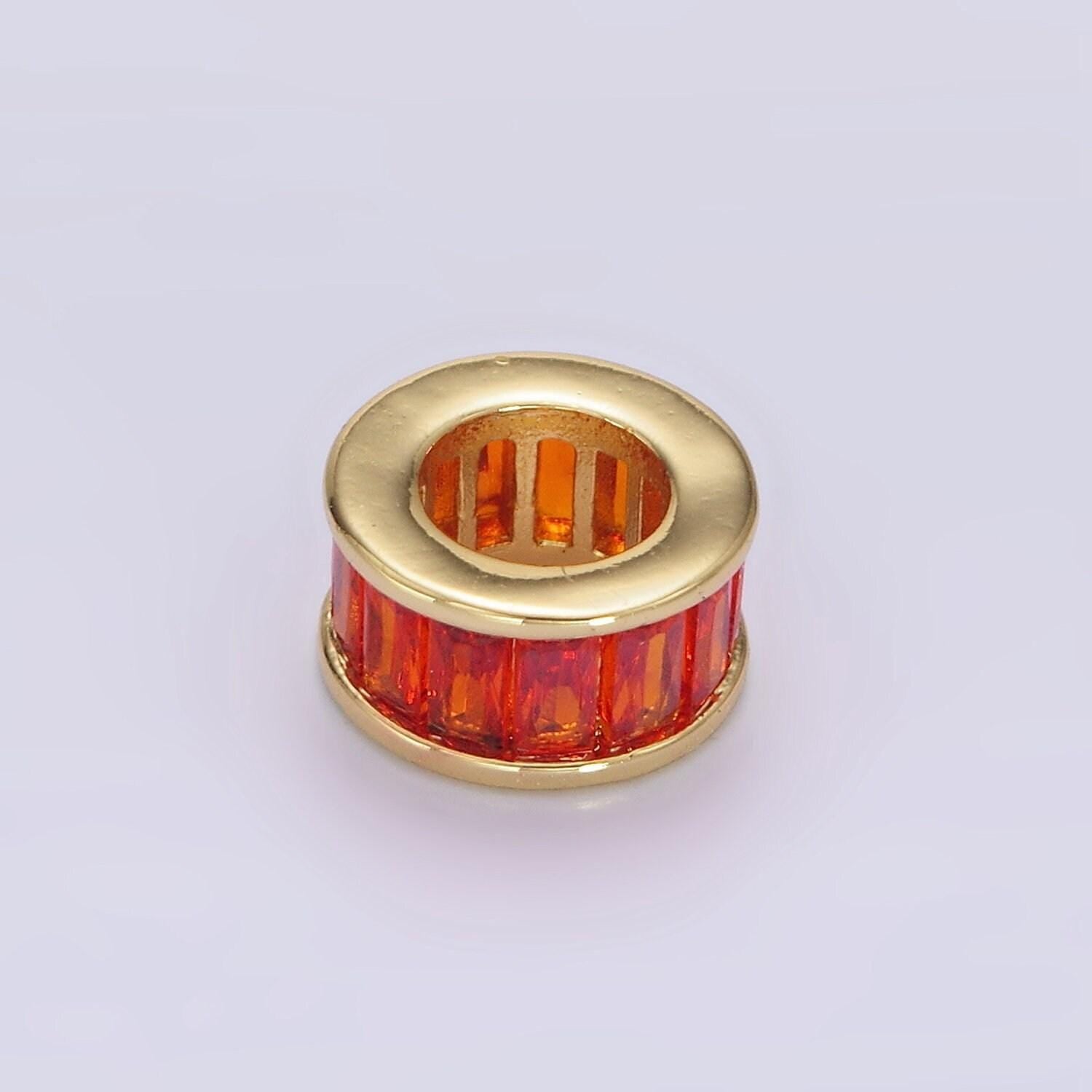 1pc gold filled baguette cz stone large hole round spacer beads 10mm birthstone charm for personalized necklace bracelet jewelry making b861