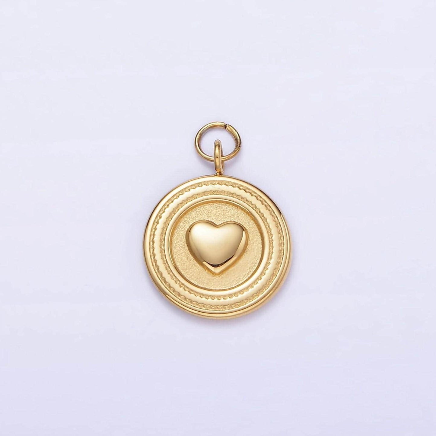 Stainless steel heart minimalist round charm | p-973