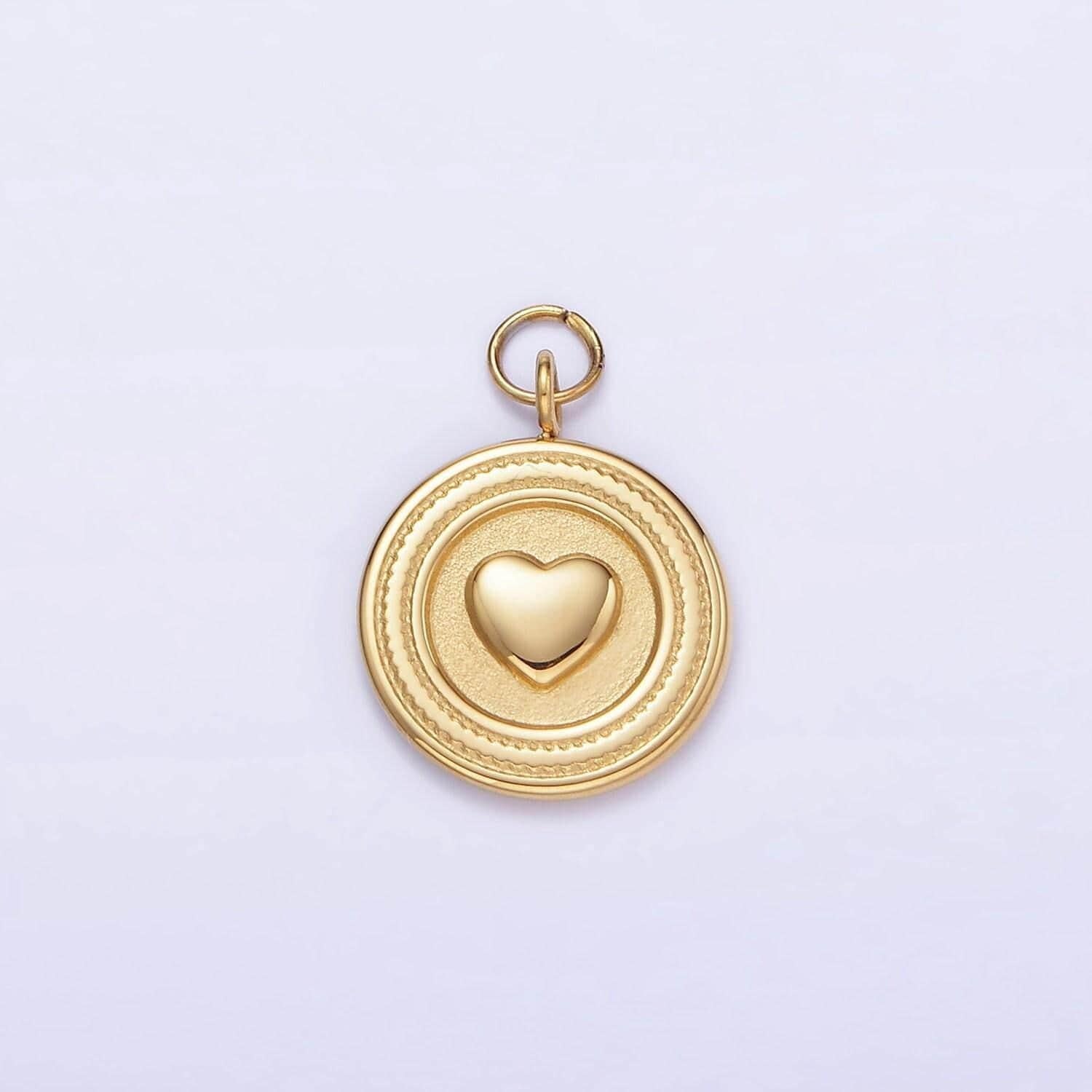 Stainless steel heart minimalist round charm | p-973