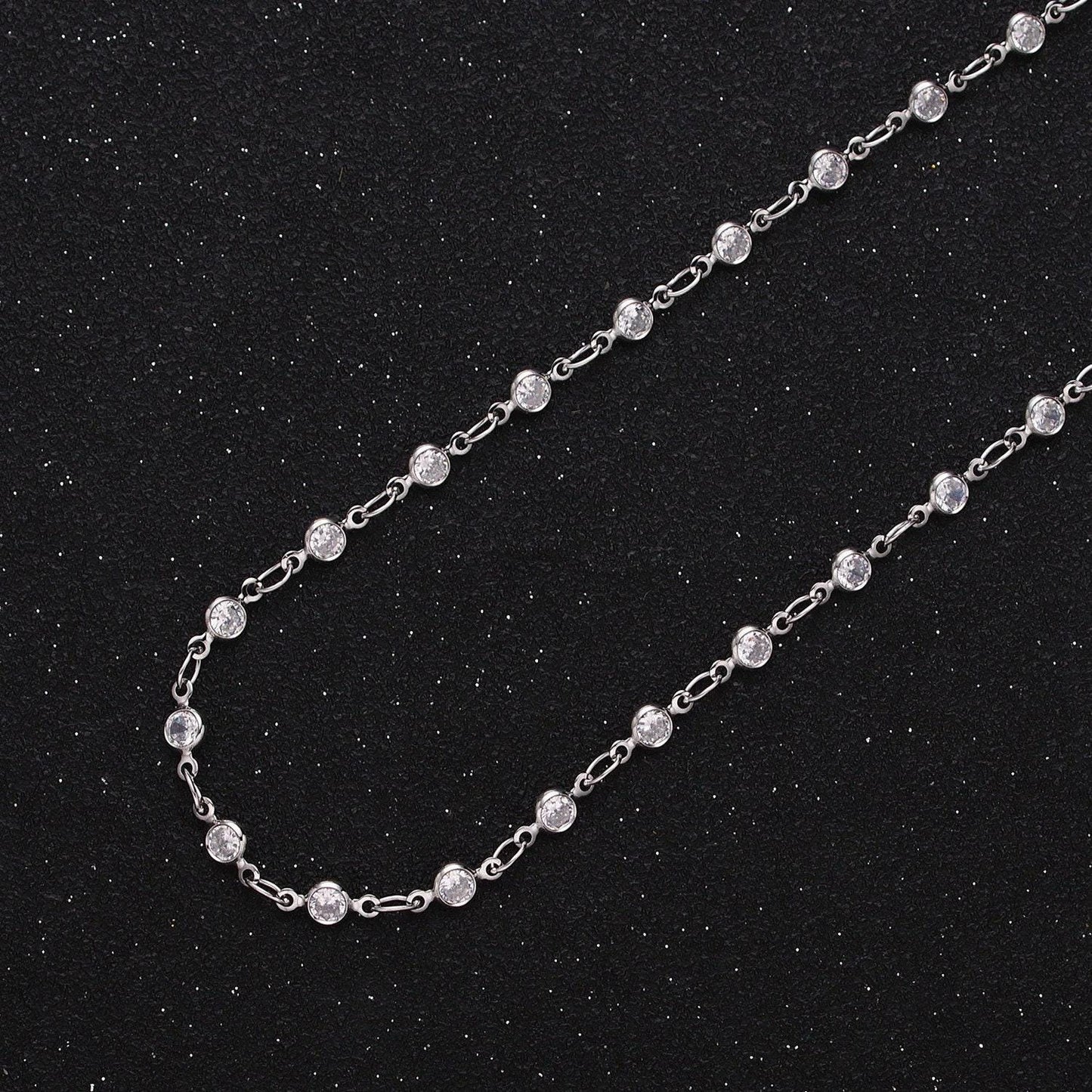 Dainty 16k gold filled 2.6mm clear round bezel cut cz figure eight link designed unfinished chain by yard for jewelry making | roll-1337