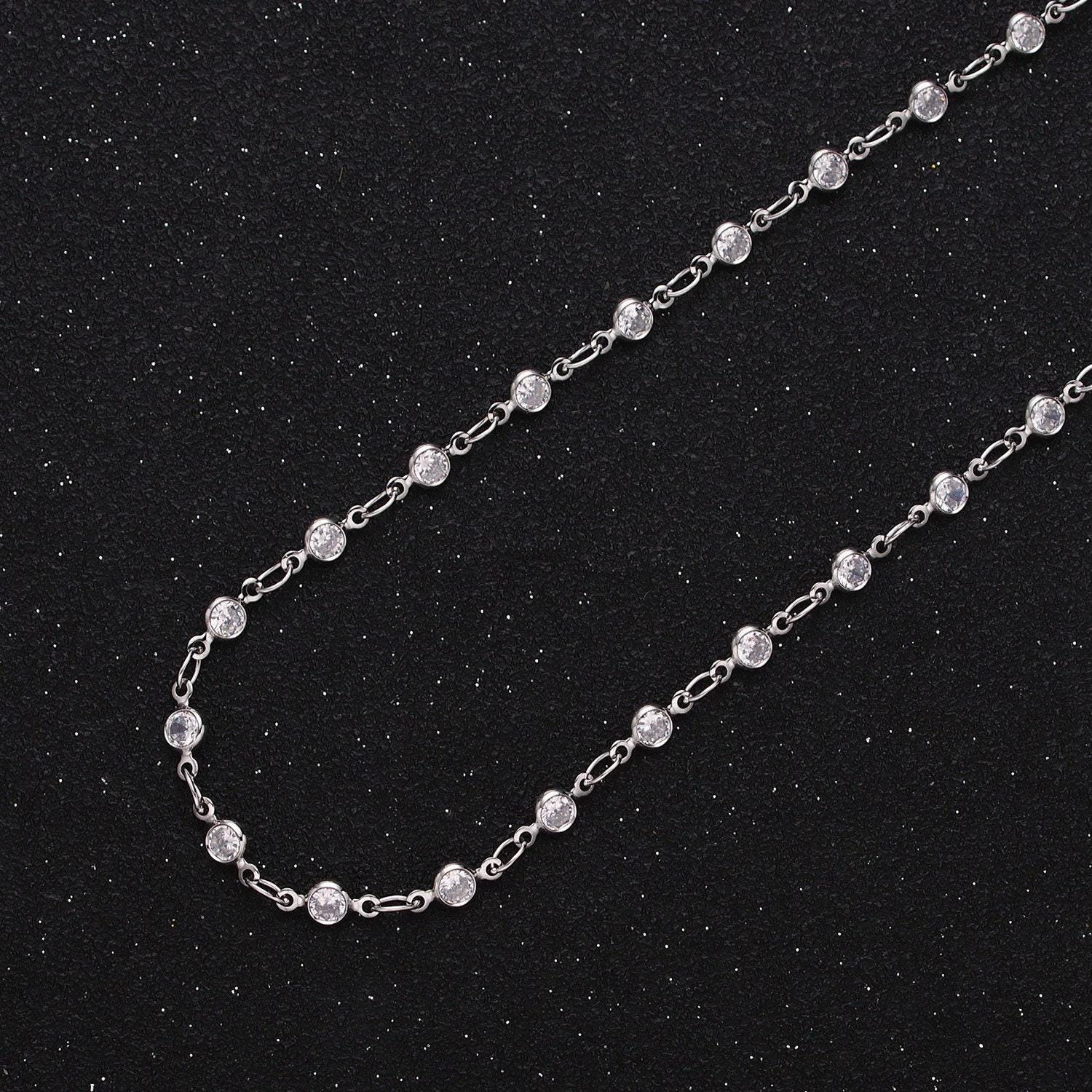 Dainty 16k gold filled 2.6mm clear round bezel cut cz figure eight link designed unfinished chain by yard for jewelry making | roll-1337