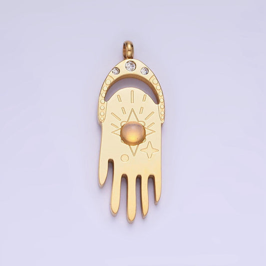 Stainless steel gold hand charm dainty opal star pendant for necklace bracelet component p-1378