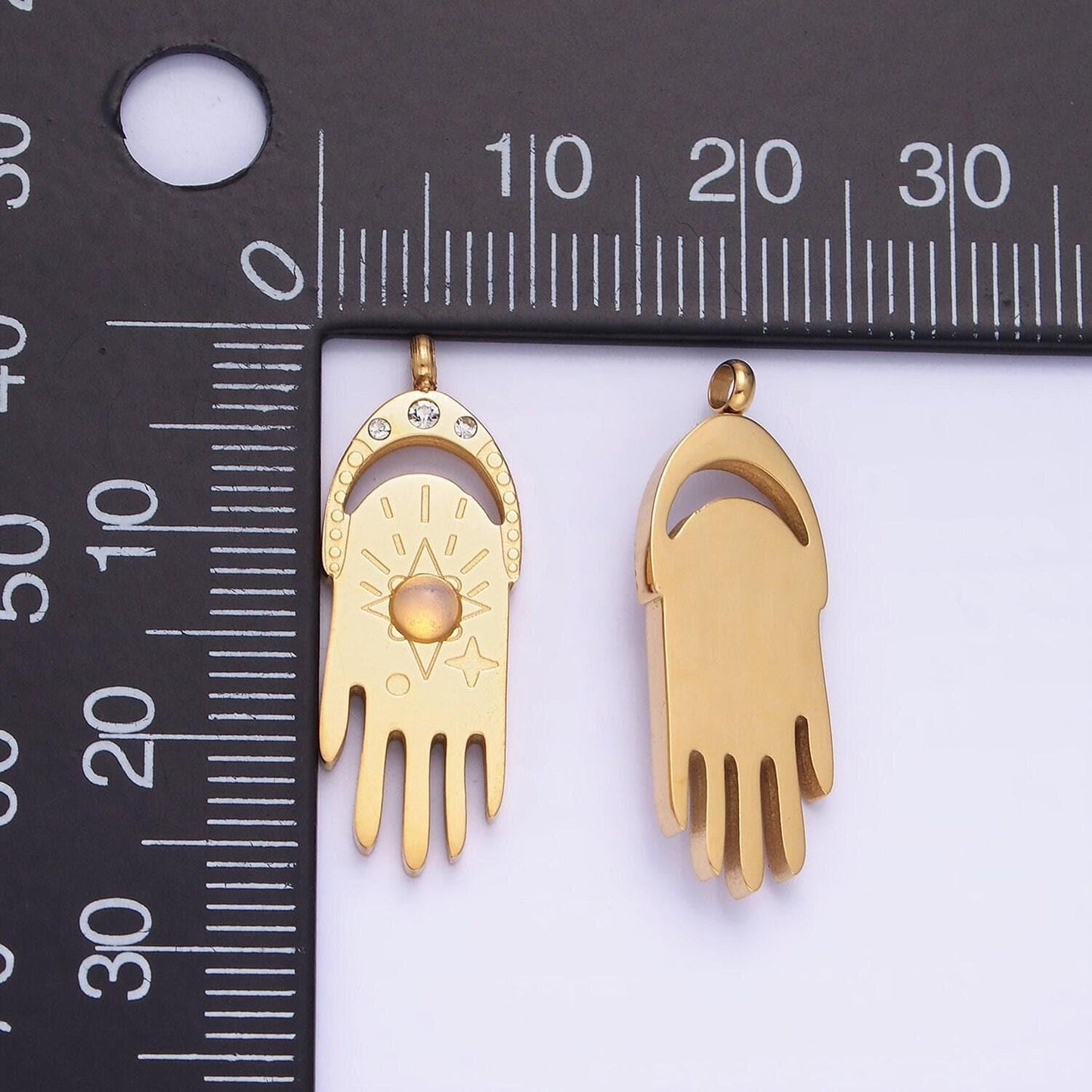 Stainless steel gold hand charm dainty opal star pendant for necklace bracelet component p-1378