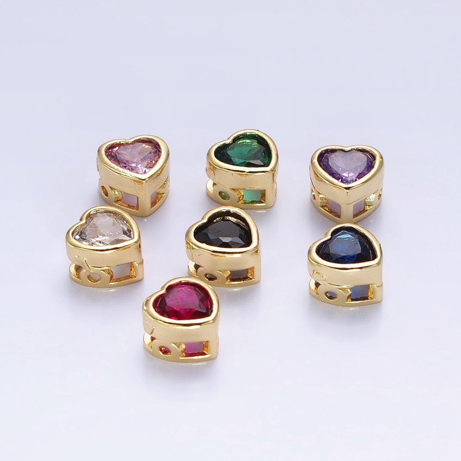 7mm gold plated dainty cz heart spacer bead, gold geometric spacer beads cz, small colorful spacers for bracelet necklace | b-250