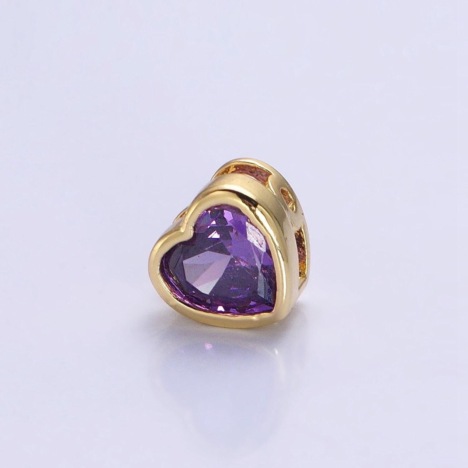7mm gold plated dainty cz heart spacer bead, gold geometric spacer beads cz, small colorful spacers for bracelet necklace | b-250
