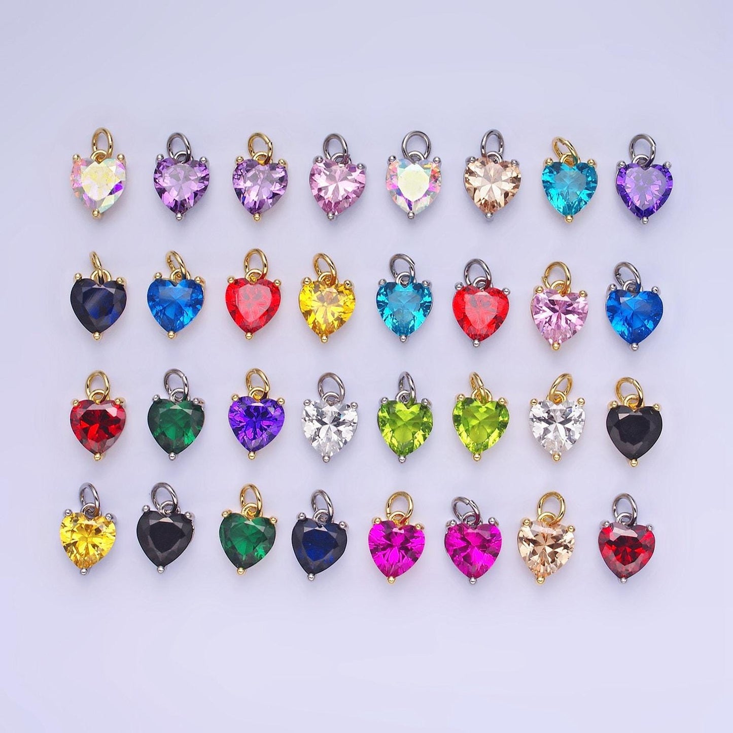 14k gold filled 8mm cz cubic zirconia heart charm in gold & silver | w566 - w581