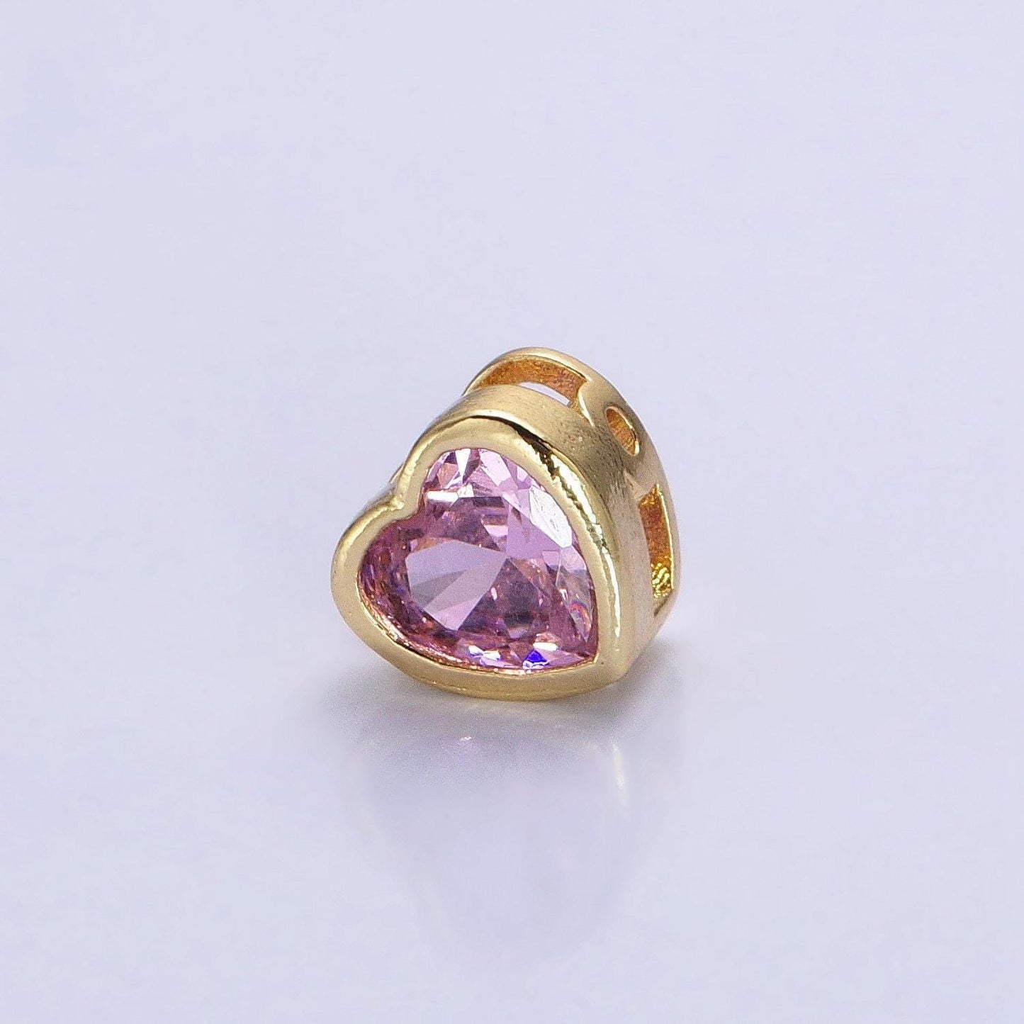 7mm gold plated dainty cz heart spacer bead, gold geometric spacer beads cz, small colorful spacers for bracelet necklace | b-250