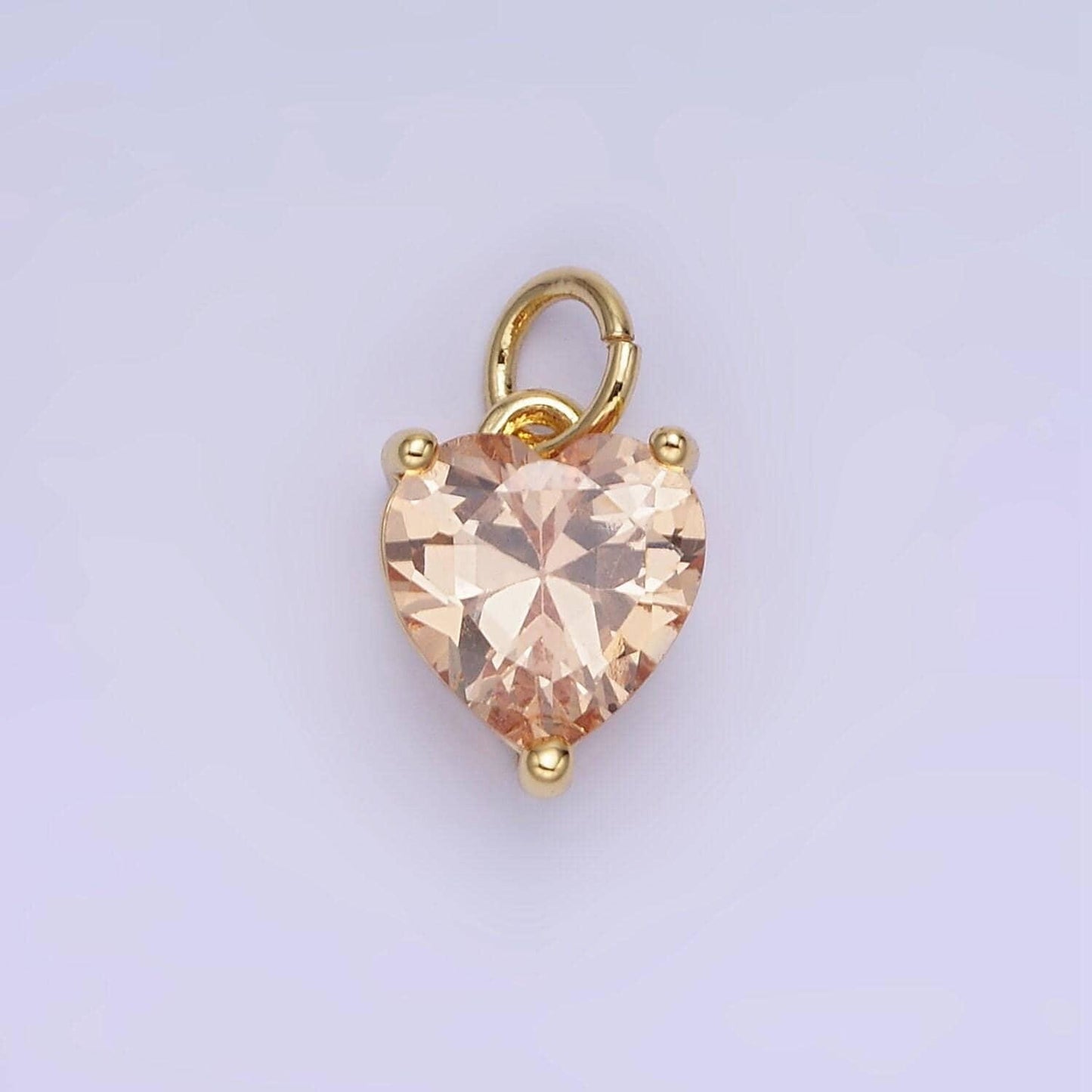 14k gold filled 8mm cz cubic zirconia heart charm in gold & silver | w566 - w581