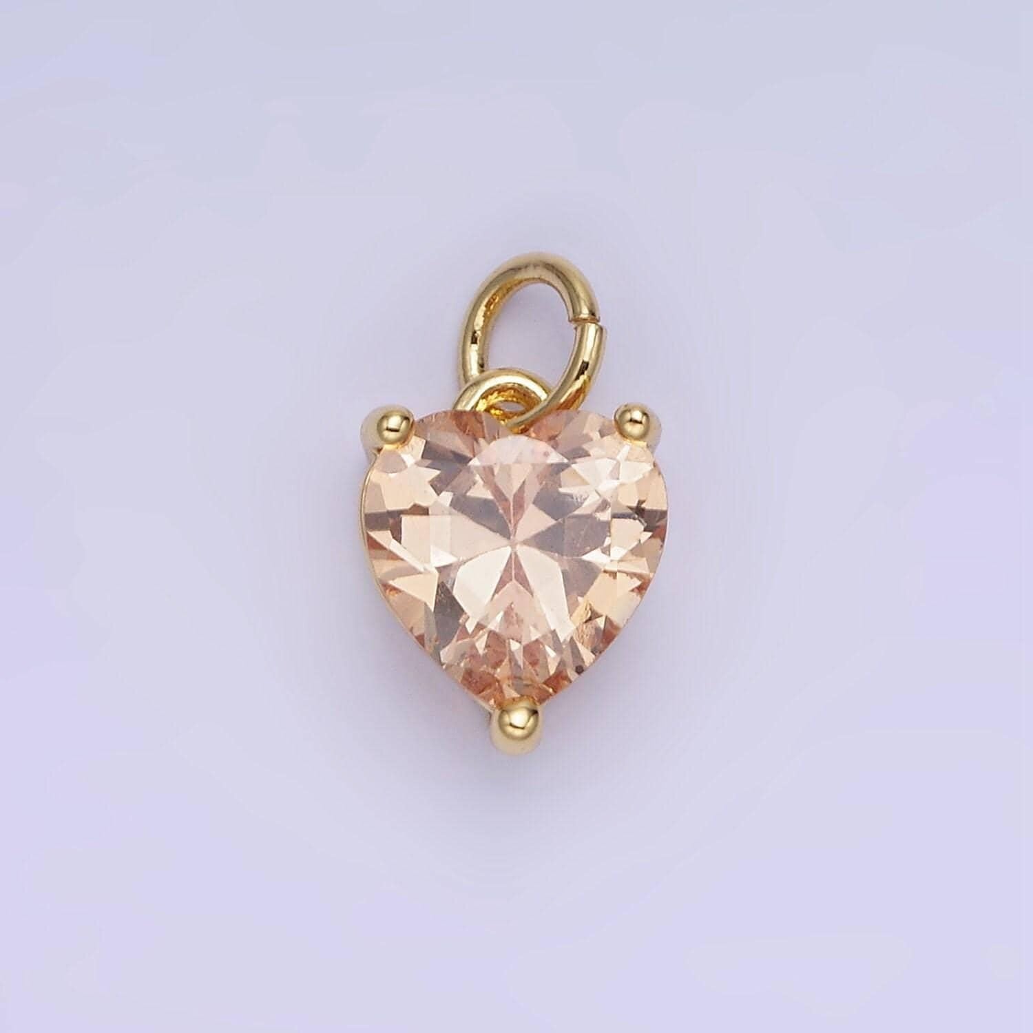 14k gold filled 8mm cz cubic zirconia heart charm in gold & silver | w566 - w581
