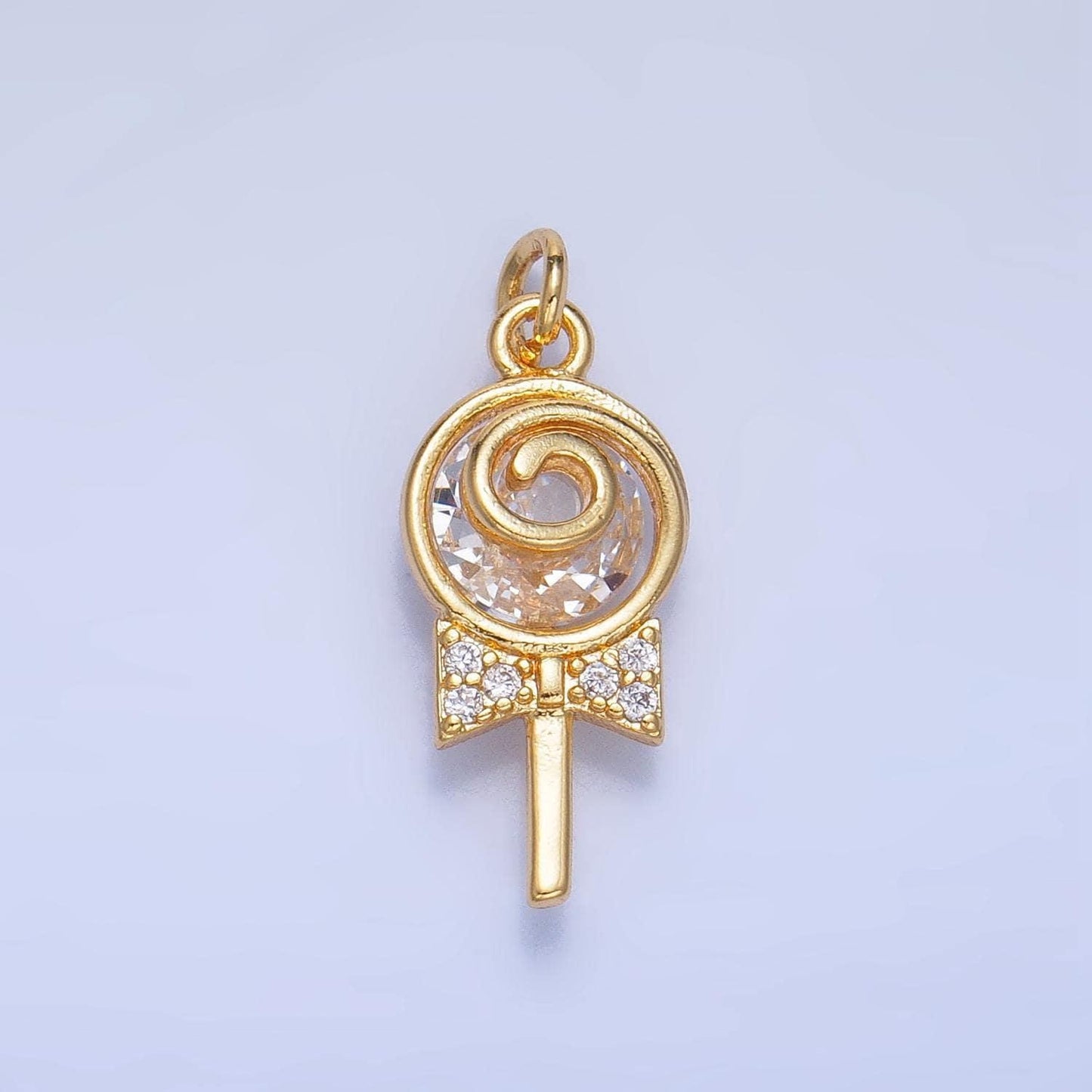 Dainty gold filled lollipop colorful pink clear yellow green sugar swirl cz candy charm food pendant | w092