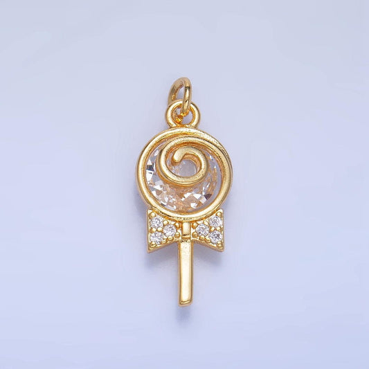 Dainty gold filled lollipop colorful pink clear yellow green sugar swirl cz candy charm food pendant | w092