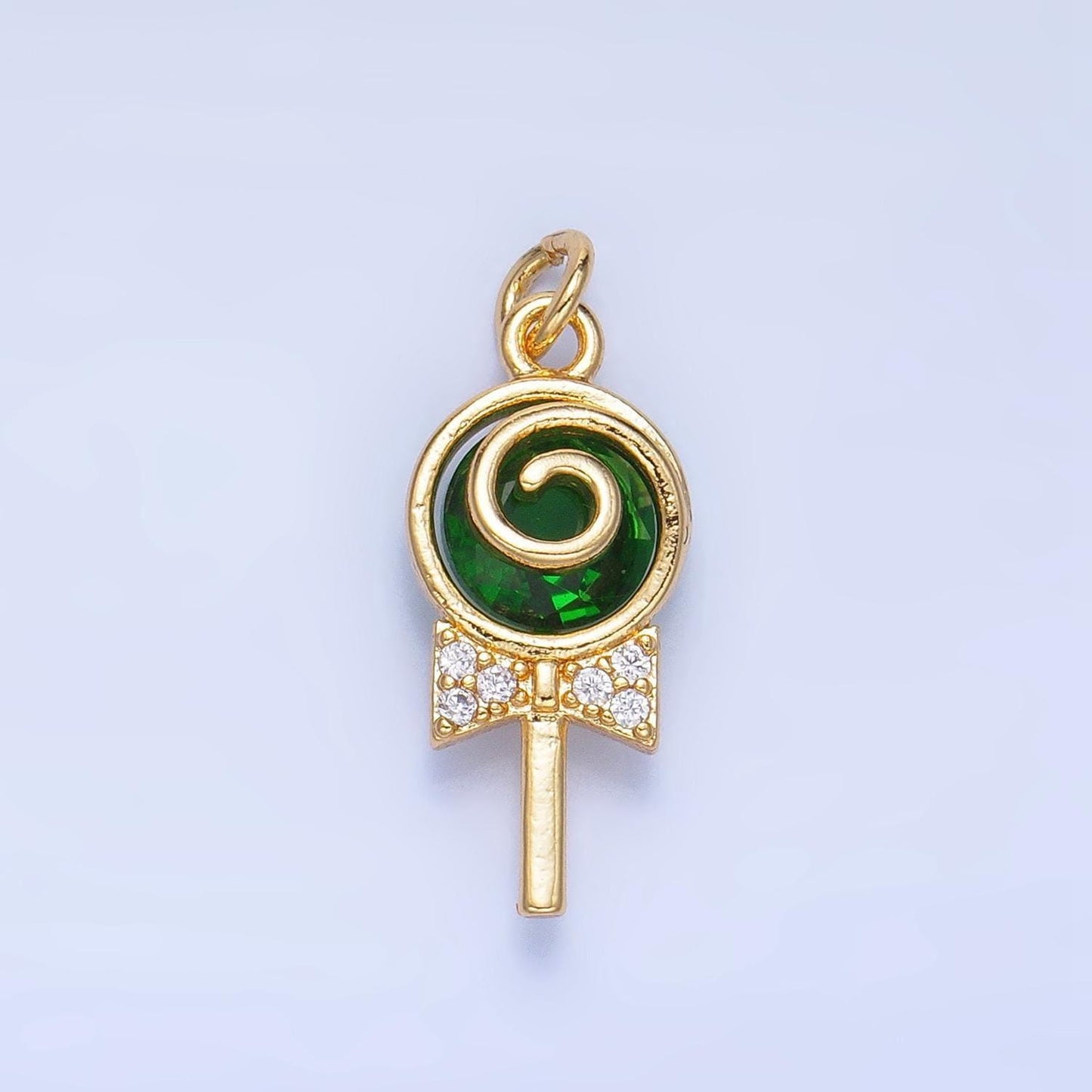 Dainty gold filled lollipop colorful pink clear yellow green sugar swirl cz candy charm food pendant | w092