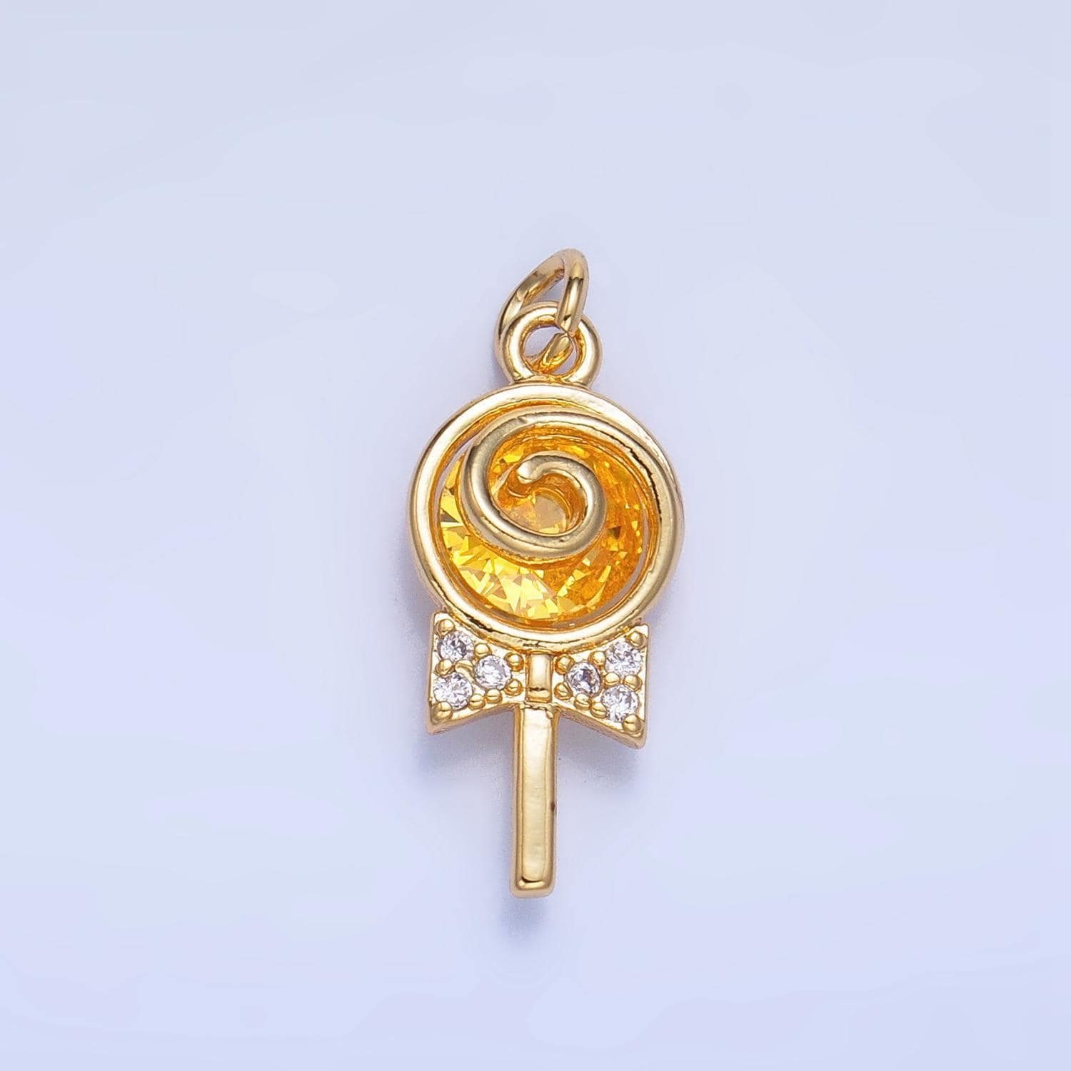 Dainty gold filled lollipop colorful pink clear yellow green sugar swirl cz candy charm food pendant | w092