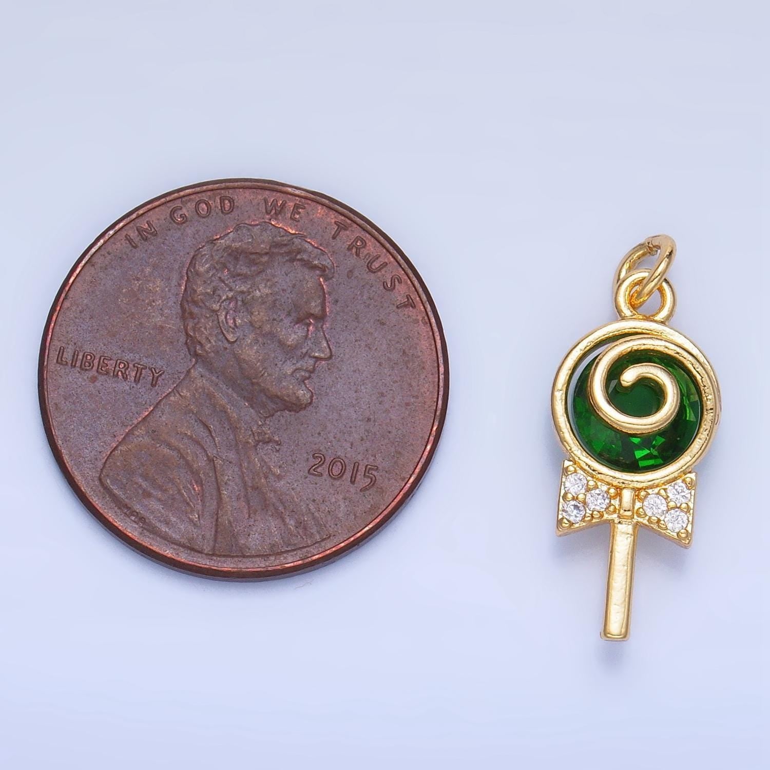 Dainty gold filled lollipop colorful pink clear yellow green sugar swirl cz candy charm food pendant | w092