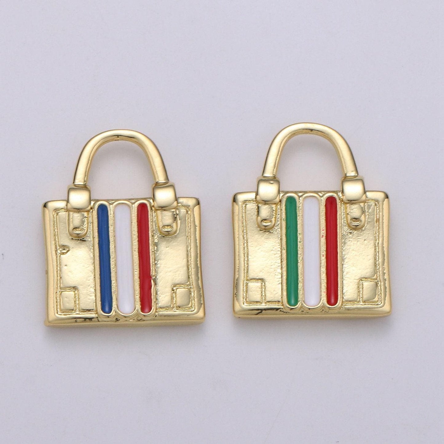 1x 14k gold suitcase charm, luggage charm dainty charm, travel charm adventure designer inspired france italy flag charm 1860