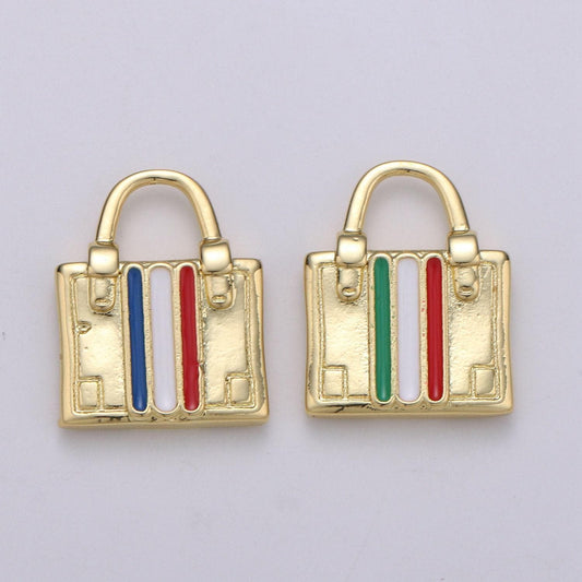 1x 14k gold suitcase charm, luggage charm dainty charm, travel charm adventure designer inspired france italy flag charm 1860