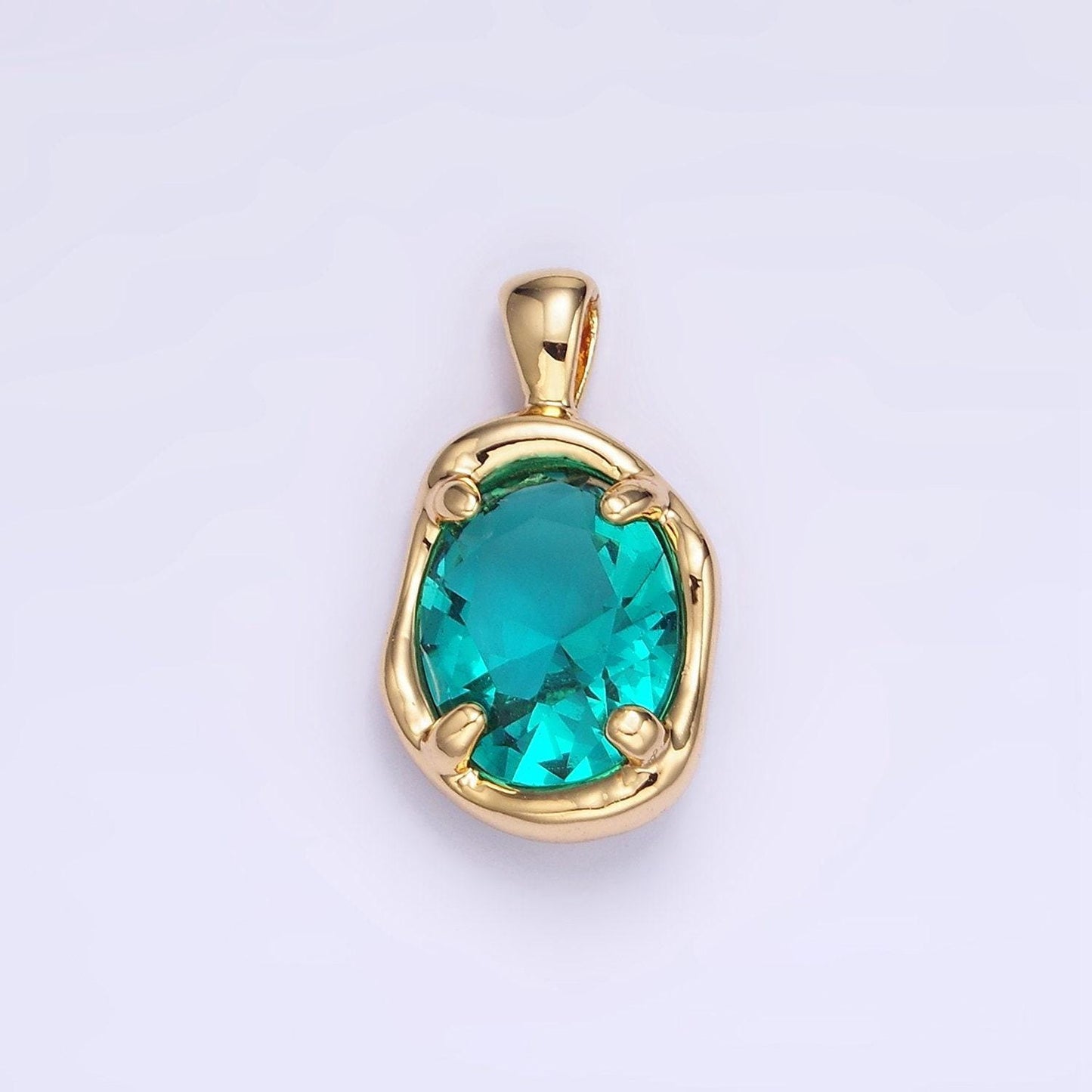 14k gold filled clear cz oval abstract pendant geometric hammered molten charm | h054