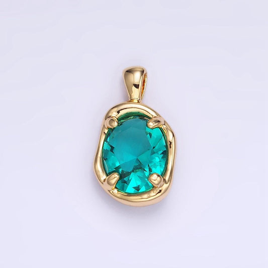 14k gold filled clear cz oval abstract pendant geometric hammered molten charm | h054