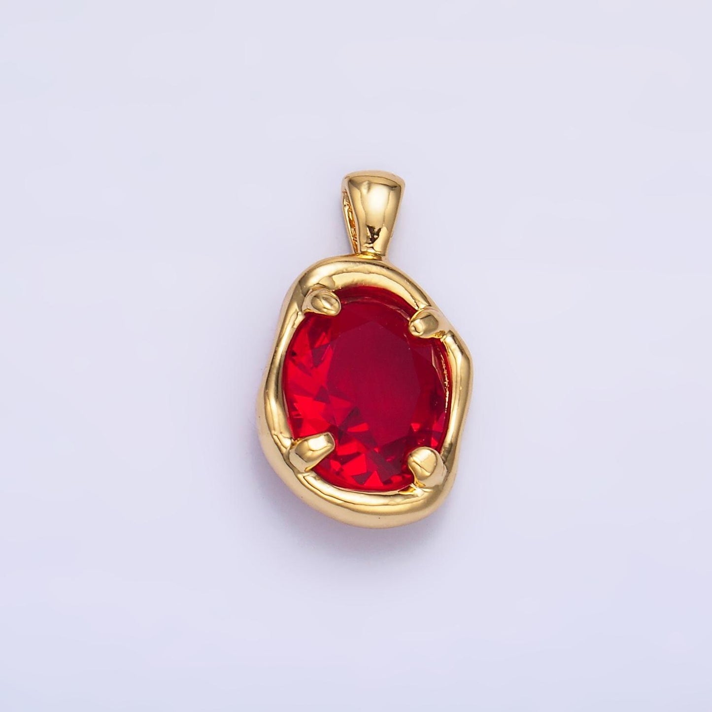 14k gold filled clear cz oval abstract pendant geometric hammered molten charm | h054