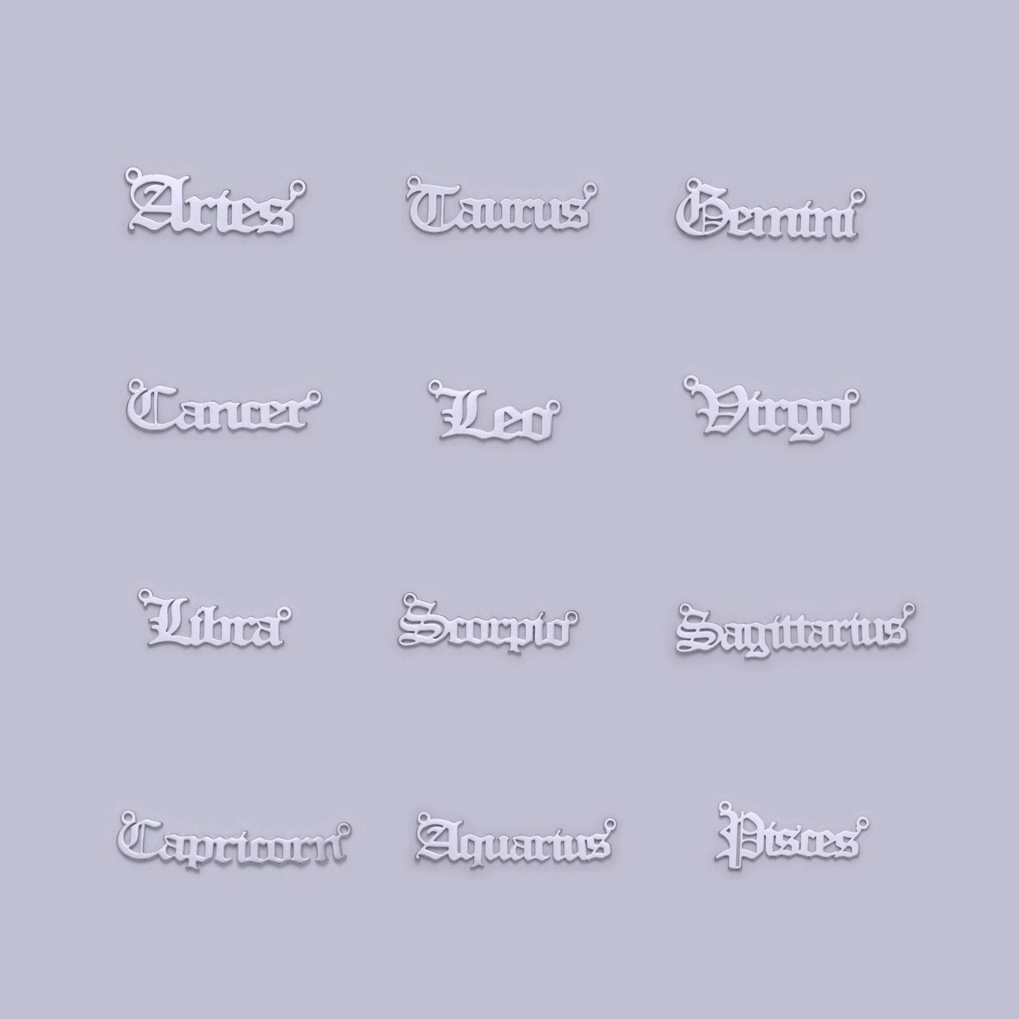 Silver old english font astrology zodiac charms connector for necklace bracelet link, personalized jewelry wholesale a1421-a1426