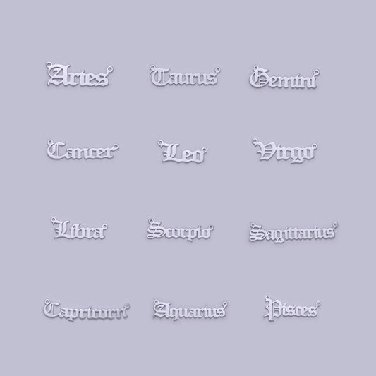 Silver old english font astrology zodiac charms connector for necklace bracelet link, personalized jewelry wholesale a1421-a1426