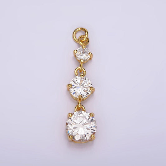 24k gold filled 32mm triple clear cz round linear charm | ac884